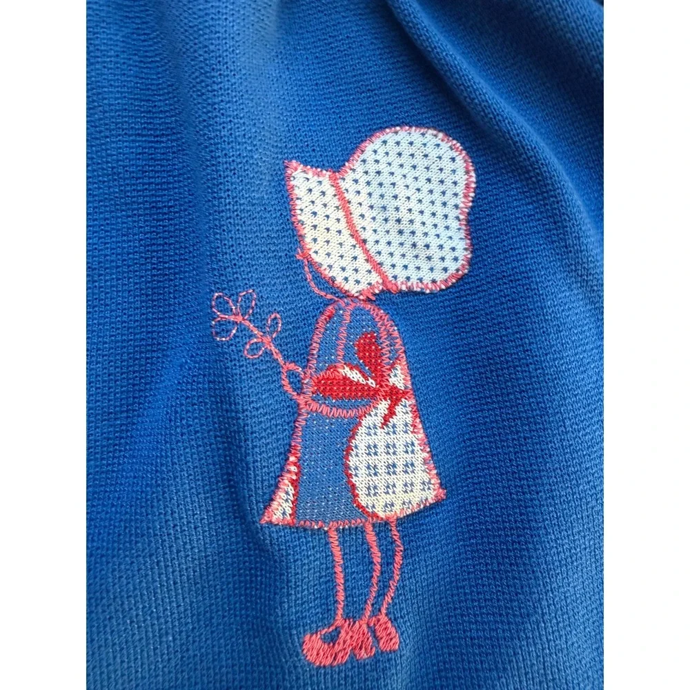 Vintage Health-tex Girls 3T Blue Polka Dot Scalloped Neck Embroidered Top USA
